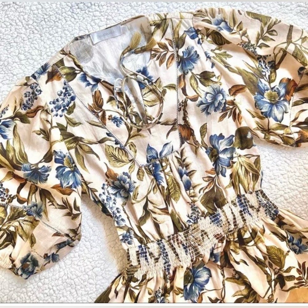 Zimmermann Blue and Brown Floral Midi Dress - Picture 6 of 6